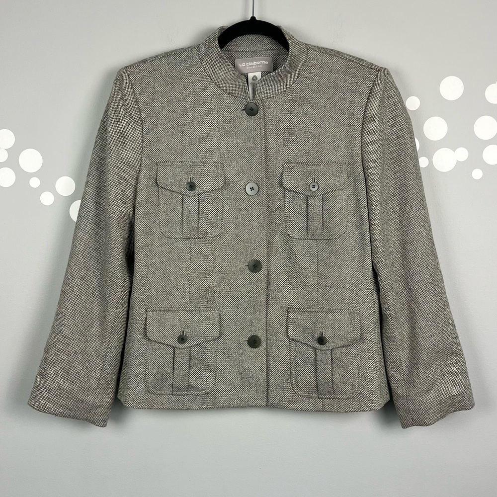 Liz Clairborne Collection Wool Cashmere Herringone Blazer Jacket Size 12